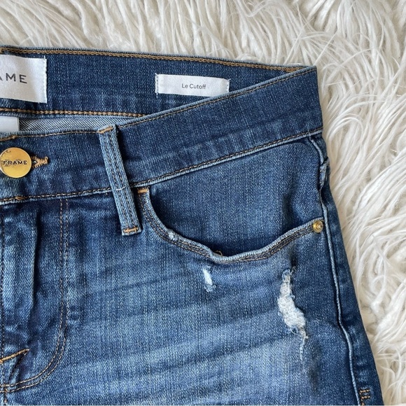 FRAME Denim Le Cut Off Azure Blue Raw Hem Mid Rise Jean Shorts LC779 EUC Size 25 - Picture 5 of 10